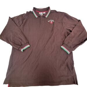 ARTFUL DODGER Brown Long Sleeve Polo Shirt Graphic Skull Eagle Size 4XL Vintage